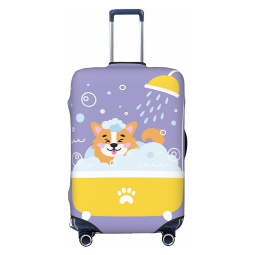 Corgi Washing In Bathtub Luggage Cover Protector Anti-Scratch Washable Fits 18-32 Inch Luggage-Medium