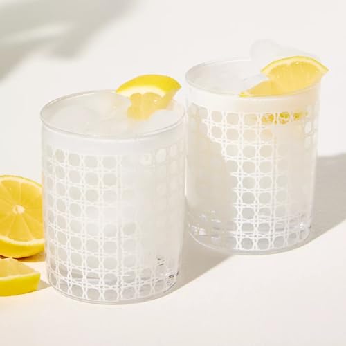 Lilly Pulitzer Double Lo Ball Glasses, Cute Cocktail Glass Set of 2, 13.5oz Lowball Glasses, Vintage Inspired Glassware, Resort White Caning by Lilly Pulitzer - Image 4