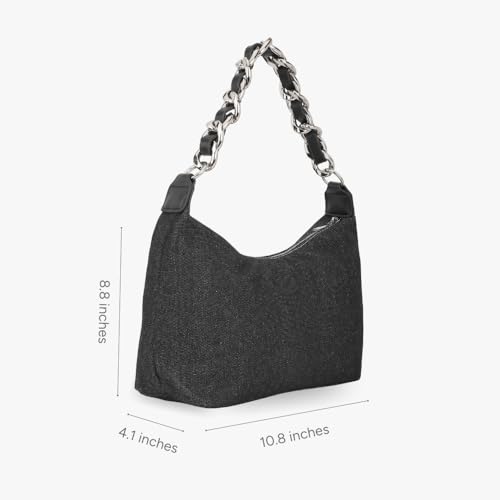 Image of Ecoright Denim Shoulder Bag for Women, Hand Bags for Women Stylish, Hobo Handbag, Women Handbags with Zipper Pocket