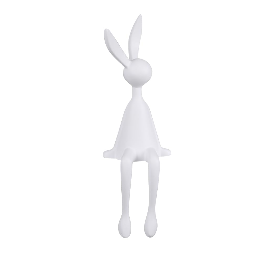 Eoiips Sitting Rabbit Statue 11 Inch Abstract Animal Sculpture Collectible Display Figurines Home Decor for Desktop Shelf Living Room Office, White