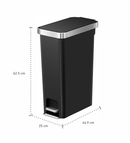 Image of Obsessions EKO 40L Plastic Step Bin with Pedal, Large Capacity Trash Can Ideal for Home, Kitchen and Office, Black
