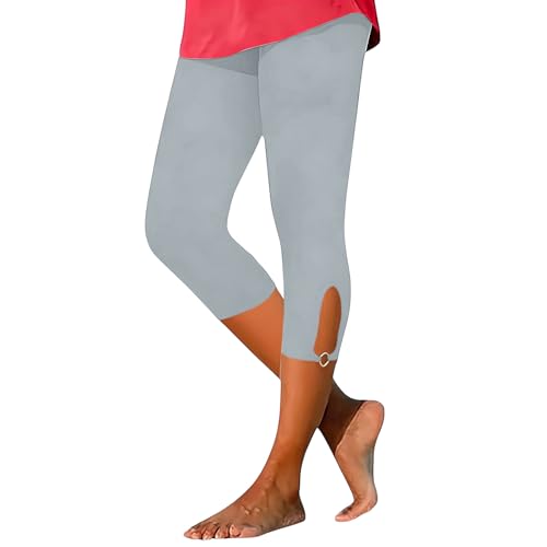 Leggings 3/4 da Donna a Vita Alta, Gamba Dritta Pantaloni Capri Sportivi Leggins Estivi Pantalone Elastici Slim Fit Pantaloncini Leggeri Traspirante Pantaloni Tinta Unita Casual Pants da Yoga