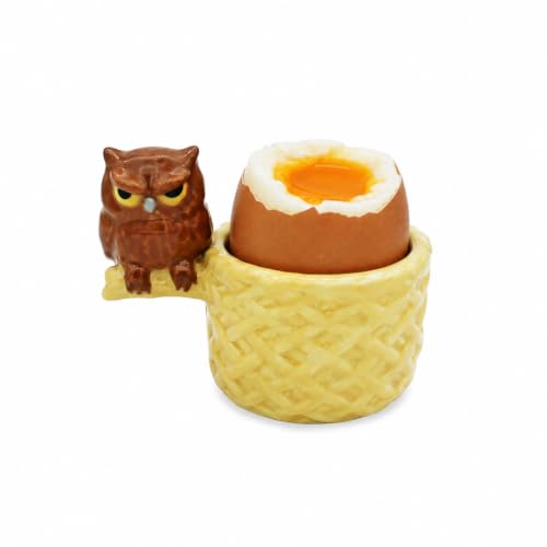 Winkee Coquetier Grumpy chouette Moody en céramique, motif animal amusant pour petit déjeuner et brunch, cadeau pour amis et enfants, peint à la main