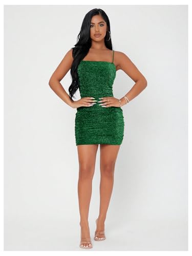 Image of Floerns Women's Glitter Sleeveless Ruched Party Clubwear Bodycon Mini Dress