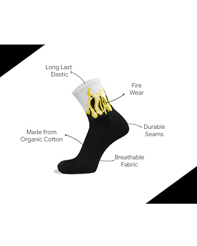 Image of Flame Design Crew Socks, Multicolor Cotton Blend, Athletic Style, Novelty Fire Pattern, 7 Pack
