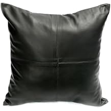 Genuine Leather Pillow Covers 18x18 inch Square Shape Decorative Cushion Covers for Farmhouse, Living Room, Bedroom, Couch, Sofa, Chair Black, 18 x 18 inch