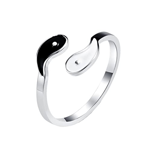 OAKKY Mode Yin Yang Poisson Tai Chi Amulette Ouverture Signet Bague Unisex Acier Inoxydable Taoïste Potins Couple Bande de Mariage Argent Taille 68 Cover