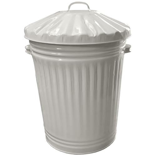 KetoPlastics 90L Cream Retro Bin Vintage Style Metal Dustbin with Lid Suitable for Indoor or Outdoor - Classic Bin Steel Dustbin for Animal Feed, General Waste, Storage - Cream - 90 Litre