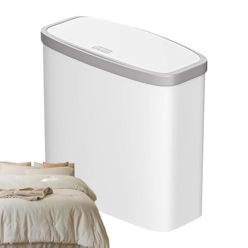 Mbiyhgta Cubo de basura delgado para baño delgado | Cubo de basura de baño delgado con tapa - Cubo de basura delgado ligero y delgado, cubo de basura que ahorra espacio, cubo de basura estrecho para