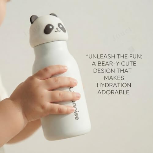 Image of JOUET Kids Stainless Steel Water Bottle 450ml with White Panda Character Lid, Leakproof Straw Bottle for School, Travel & Daily Use