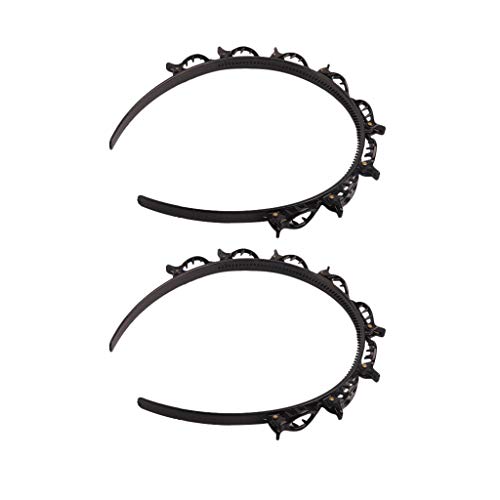 Double Layer Twist Plait Headband Hair Tools, Newest Double Bangs Hairstyle Hairpin, Multi-layer hollow woven headband (2PC, C-blcak)