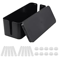 COEWUR Kabelbox Kabelmanagementbox Klein Aufbewahrungsbox für Steckdosenleisten & Adapter Kabelsammler mit Seitlichen Zugängen, Schwarz, Groß (40,5 x 15,3 x 13 cm)