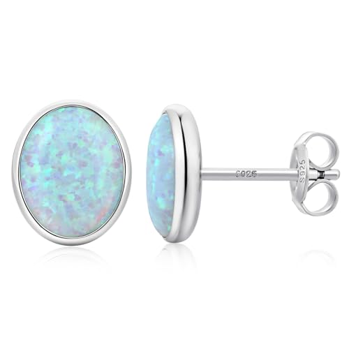 Pendientes de ópalo Pendientes Plata de ley 925 Pendientes de botón Ópalo Blanco ovalado Hipolalergénicos Joyas para mujer 6 mm