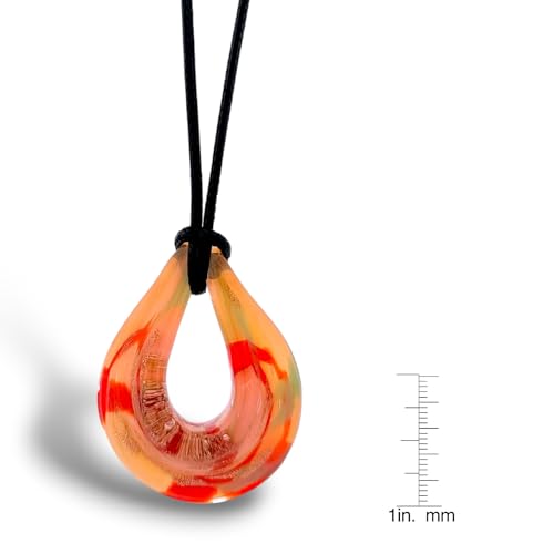 Besheek Handmade Murano Inspired Blown Lampwork Amber Teardrop Glass Necklace Pendant Handcrafted Artisan Hypoallergenic Italian Style Jewelry thumb #3