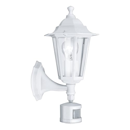 EGLO Außen-Wandlampe Laterna 5, 1 flammige Außenleuchte inkl. Bewegungsmelder, Sensor-Wandleuchte aus Aluguss und Glas, Farbe: Weiß, Fassung: E27,...