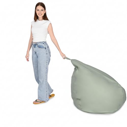 Image of 4XL Premium Leatherette Bean Bag with Rectangular Footrest & 16x16 Inch Cushion | High Density Beans Filled | Side Pocket & Easy to Carry Handle | 6 Months Warranty Color- (Pastel Green, 4XL)