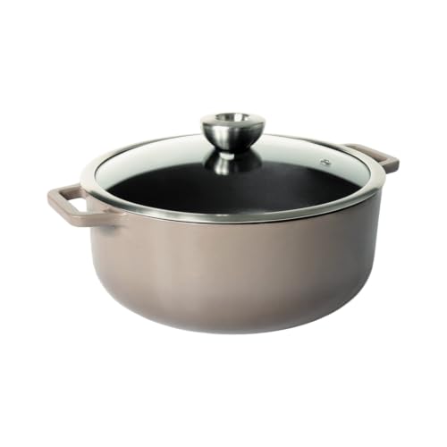 Image of Meyer Enamel Cast Iron Sauteuse | Dutch Oven with Induction Base | Non-Toxic, Chemical-Free | No Seasoning Required | Dutch Oven with Lid 26 CM | Life time Warranty, Grey