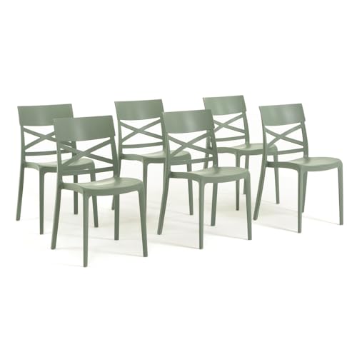 SIEDITI FUORI E DENTRO Sedie Martina in resina con fibra di vetro impilabili per l'interno/esterno (6, Verde Salvia)