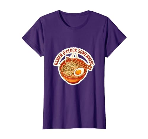 Ramen O'Clock Somewhere Noodle Lover Design T-Shirt, Women, Purple, 3X-Large
