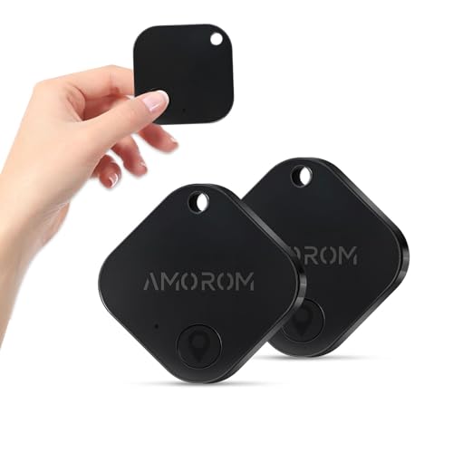 AMOROM Bluetooth Air Tracker Tag, iOS & Android Compatible, Phone Finder, Find Nearby, Loud Ring, Replaceable Battery, for Keys/Wallet/Backpack, 2 Pack
