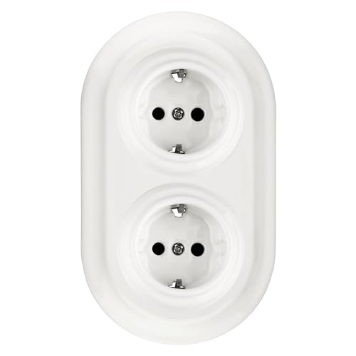 Unterputz Porzellan Retro Steckdose 2-fach, All-in-One, SET Serie PR1 weiß