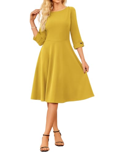 Image of GRACE KARIN Work Dresses for Women 2025 3 /4 Sleeve Fit and Flare Business Midi Dress Classy Office Dresses with Pockets