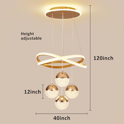 Spavzeme CT-1 Modern Gold Led Chandeliers, 3-Color Dimmable Pendant Light For Kitchen Island, Dining Room thumb #4