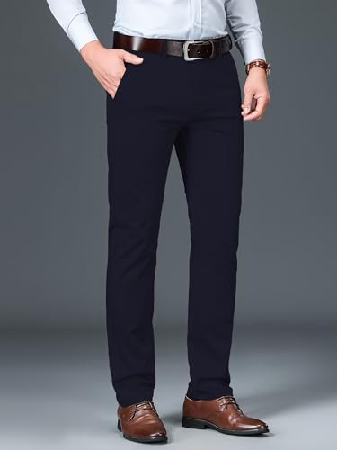 Image of AVANOVA Men's Light Grey Solid Trousers Light Business Style Slightly Stretch Straight Leg Pants for Outdoor Casual Daily (Trouser 127)