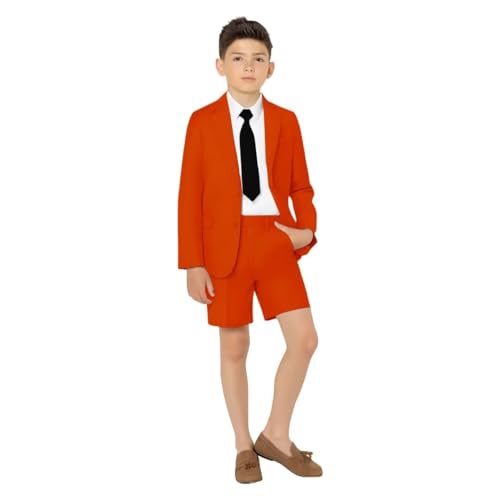 SAROULU Boys Light Weight Summer Suit 2 Piece Blazer and Shorts Set Beach Wedding Tuxedos for Kids Boys Ring Bearer Outfit Burnt Orange