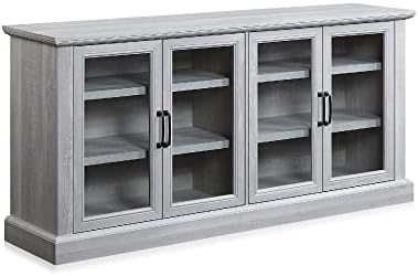 BELLEZE 70 Inch Sideboard Buffet Cabinet, Entertainment Center with Storage, Glass Display Cabinet with Adjustable Shelves Console Table Storage Cabinet for Living Room, Dining Room, Stone Gray