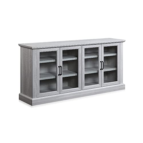 BELLEZE 70 Inch Sideboard Buffet Cabinet, Entertainment Center with Storage, Glass Display Cabinet with Adjustable Shelves Console Table Storage Cabin
