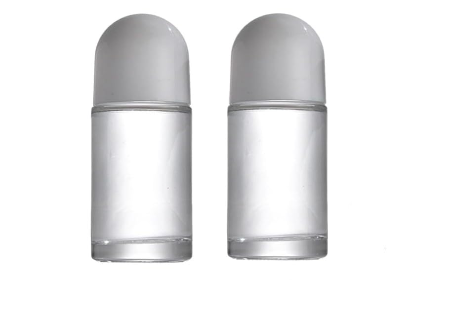 2 frascos de rolo vazios de vidro brancos de 50 ml com bola de rolo, desodorante