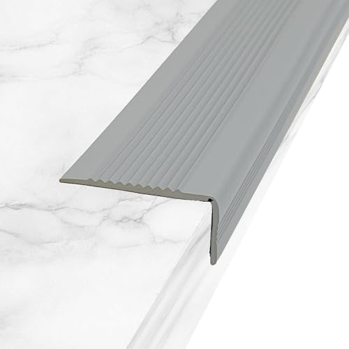 2M Bullnose Stair Anti Slip Nosing Self-Adhesive Vinyl Edging Strip,Non Slip Step Trim,PVC Rubber Angle Stair Edge Trim(50x25mm,Grey)