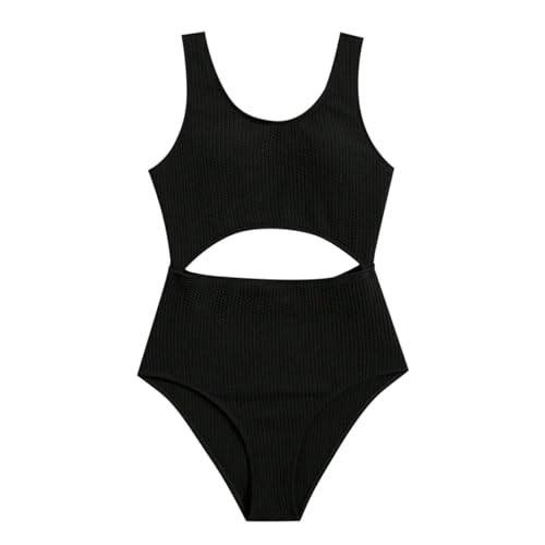 Bikini Lunares Traje de baño de una pieza para niñas con lindo traje de baño de corte negro, Negro , 10-11 años