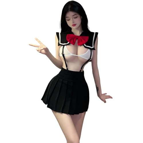QNCLO Femmes Cosplay Étudiant Sous-vêtements Japonais JK Anime Mignon Jupe Plissée Sexy Uniforme scolaire, noir, One Size