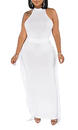 Skirt Sets Women 2 Piece Outfits Sexy Crop Tops and Maxi Long Dress Party Club Night White L