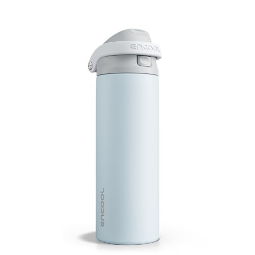 Image of ENCOOL Leakproof Insulated Water Bottle with Straw Dual-Sip Water Bottle Bag-Safe Design for Work, Commute & Gym - Keeps Drinks Cold All Day, 24 oz, Misty Grey