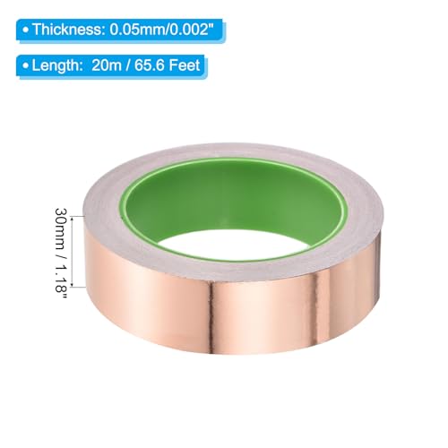 Image of PATIKIL Copper Foil Tape 1.18 Inch x 66 Feet 0.05mm Thick Double Sided Conductive Adhesive EMI Shielding for Electronics, Circuits, Grounding
