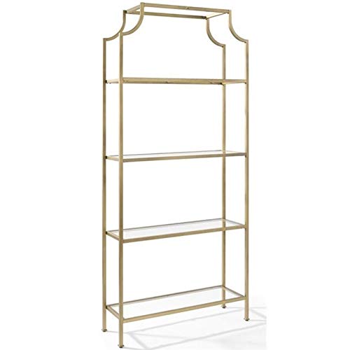 Pemberly Row 4 Shelf Narrow Glass Bookshelf In Antique Gold #TOP2