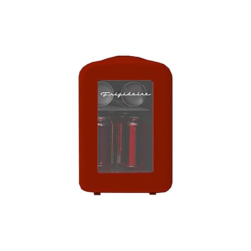 Image of Frigidaire Red Mini Personal Fridge Cooler, Transparent Door, 1 Gal Capacity fits Six Cans, Includes Plugs for Home Outlet & DC Charger - 9.84" D x 7.09" W x 10.35" H