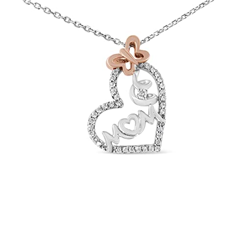 Original Classics Two Tone .925 Sterling Silver 1/5 cttw Diamond Mom and Heart Pendant Necklace (H-I, I1-I2)