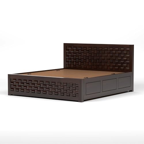 Image of NIWAR Sheesham Wood Queen Size Bed with Storage Box | Solid Wooden Queen Size Cot | Double Bed with Box for Home (Walnut Finish)