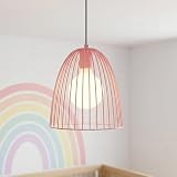 Lámpara colgante infantil rosa de metal E27 redonda Ø24,5 cm altura regulable de alambre para niñas luz suave habitación juvenil habitación infantil antideslumbrante