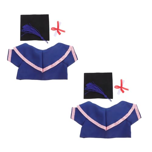 LOGOFUN 2Sets Graduation Bear Outfit Plush Bear Clothes Kit Stuffed Doll Sash Tassel Gown Diploma for Celebratory Holiday Party Supply - Blue Pink 30cm