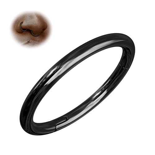 BodyBonita 1Pcs G23 Titanio Piercing Nariz - 18G Joyas para Perforar la Nariz Septum Piercing Cartílago labial Hélice Daith Concha Trago Torre Labret Ombligo Negro 8mm