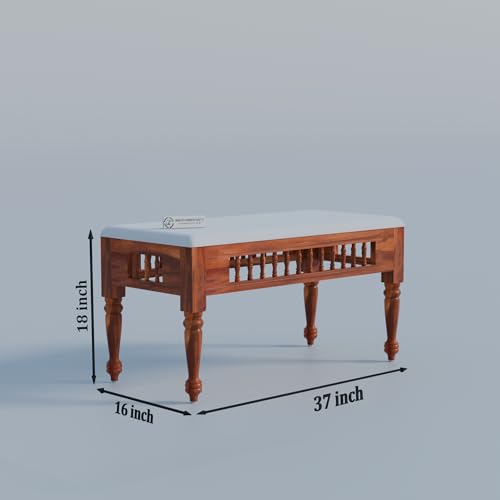 Image of Jangid Handicraft Dining Table 4 Seater | Solid Sheesham Wood Four Seater Dinning Table Set with 3 Cushion Chairs & 1 Bench | Rectangular Dinner Table for Home, Kitchen & Living Room, Natural Finish