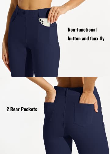 Willit 31" Women's Dress Yoga Pants Straight Leg Work Slacks Pants Office Belt Loops With 4 Pockets Navy Blue L #TOP2