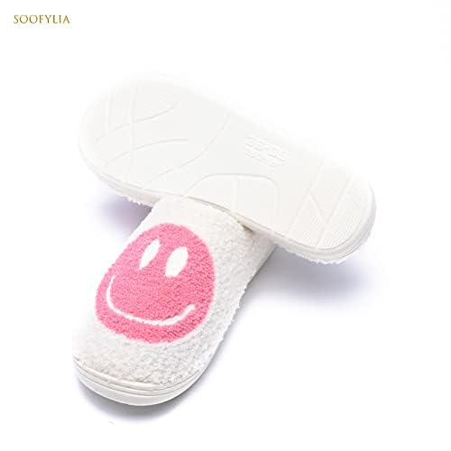 soofylia Cute Smile Face Slippers for Women and Men, Soft Plush Comfy Warm Couple Slip-On House Happy Face Slippers For Winter, Non-Slip Fuzzy Flat Slides in Grey2