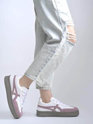 Image of Shoetopia Women's Casual Sneakers || Lace-Up Low-Top Shoes with Cushioned Sole || Trendy Daily Footwear Walking