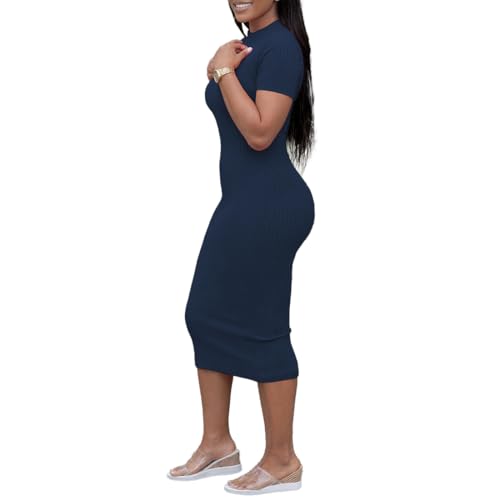 Image of TOPSRANI Women Sexy Midi Dress Bodycon Casual Sleeveless Basic Ruched Tank Summer Club Party Dresses